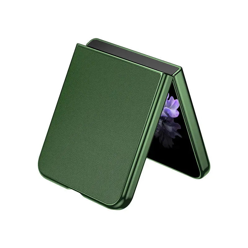 Galaxy Zflip5 Plain Leather Foldable Screen Phone Case - Bellarte Enchanté Galaxy Zflip5 Plain Leather Foldable Screen Phone Case